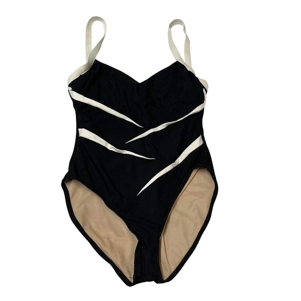 Vintage Carol Wior Swimsuit Black One Piece 18 Underwire Retro Beach Vacation